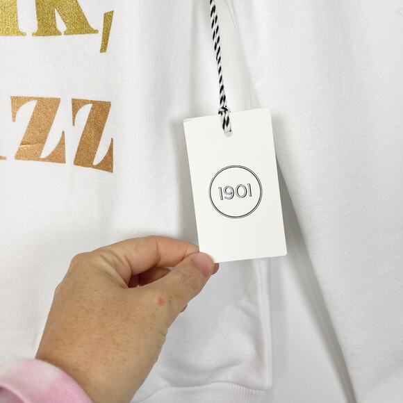 1901 Pop Clink Fizz Sweatshirt White Small NWT Holiday Champagne New Years - Picture 6 of 10